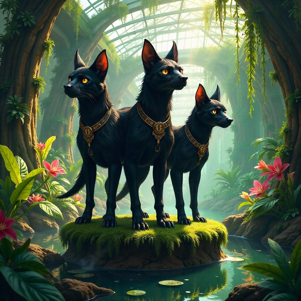 Cerberus in a Lush Botanical Garden – Concept Art