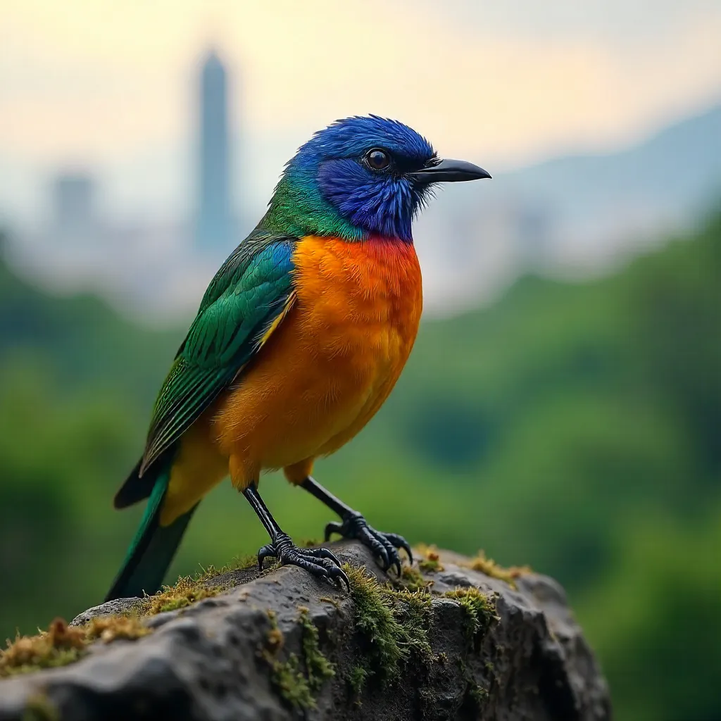 Close-up Colorful Bird on Rock in Taipei City Park