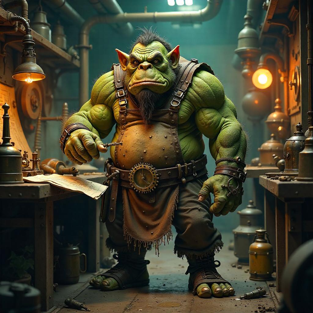 Troll in a Brass Steampunk Workshop