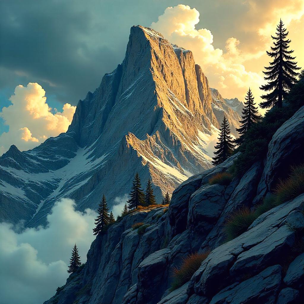 Heroic Mountain on a Rocky Outcrop - Comic Style