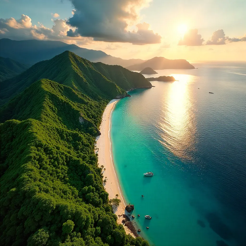 Aerial Vista of Lush Philippine Hills and Coastline