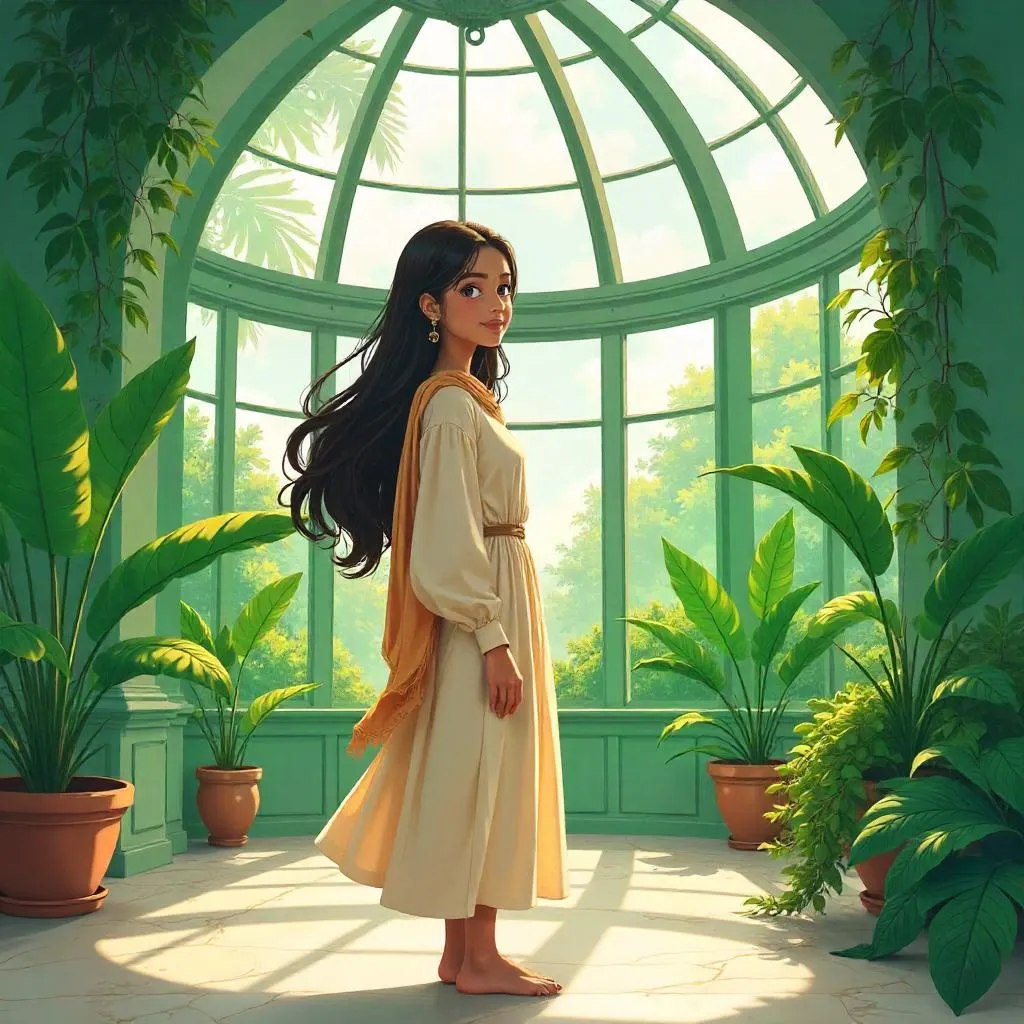 Anime Portrait: Young Adult Middle Eastern Woman in a Conservatory