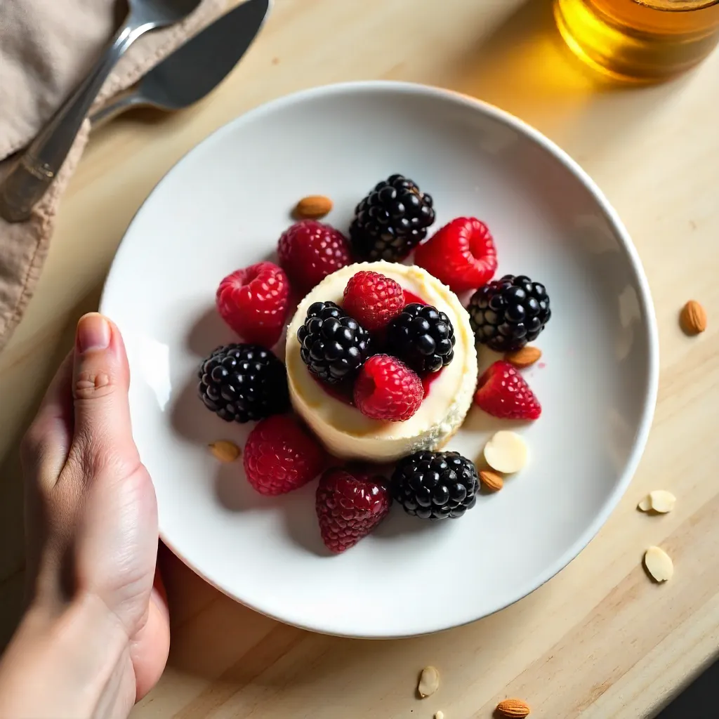 Overhead Hand Plate with Berries and Almonds