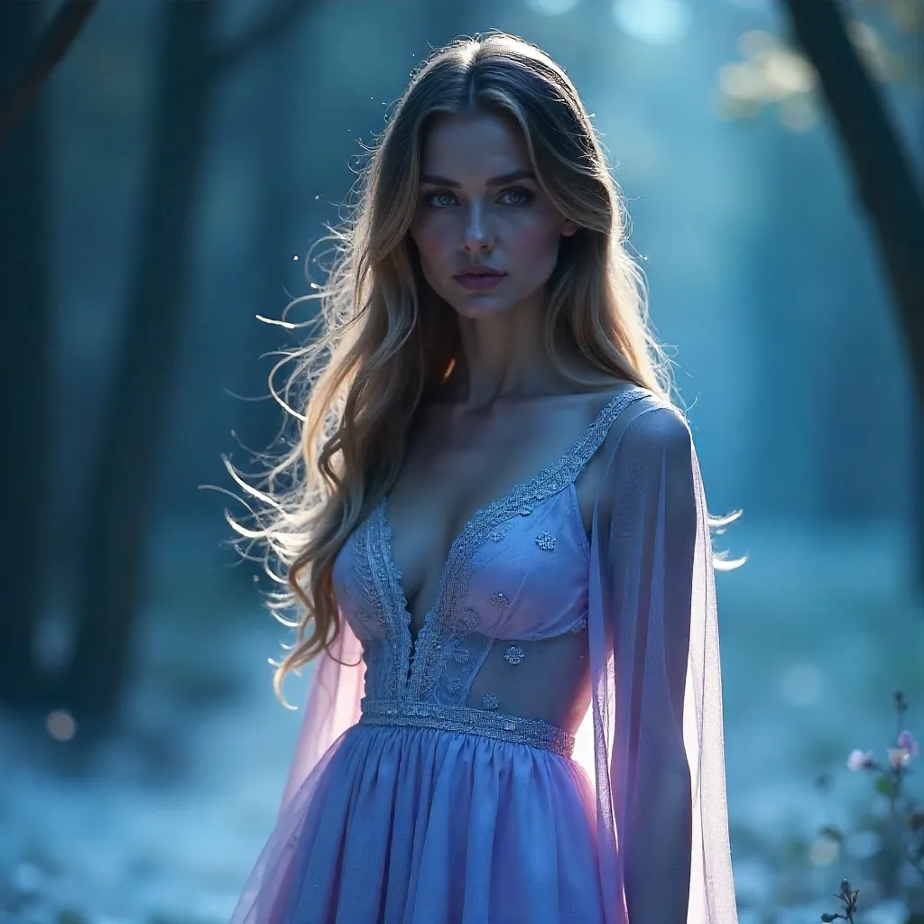 Ethereal Portrait of a Woman in a Flowing Dream Dress