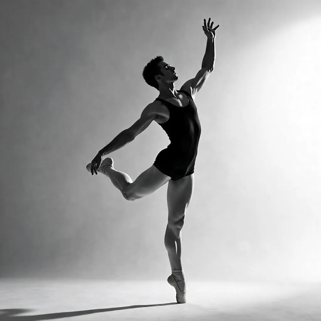 Monochrome Ballet Dancer in Elegant Arabesque