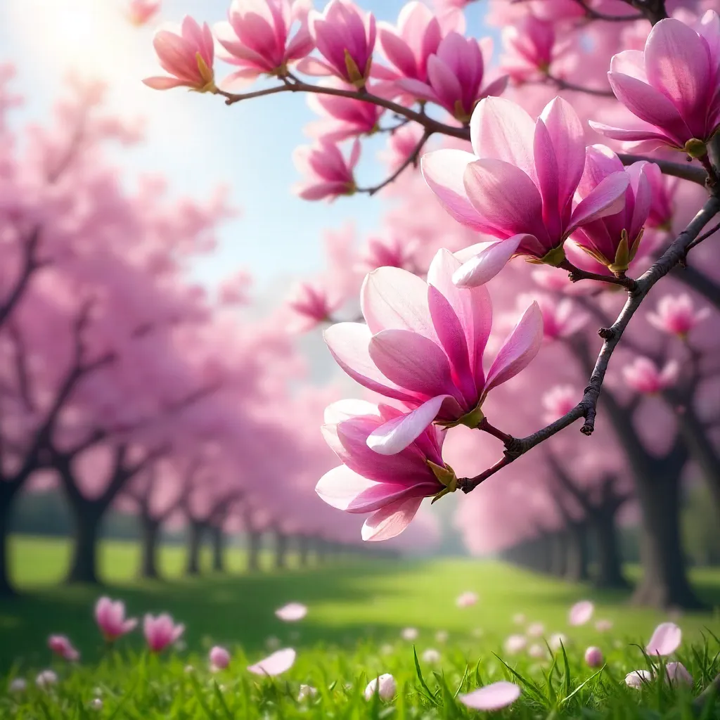 Vibrant Pink Magnolia Bloom Under a Clear Spring Sky