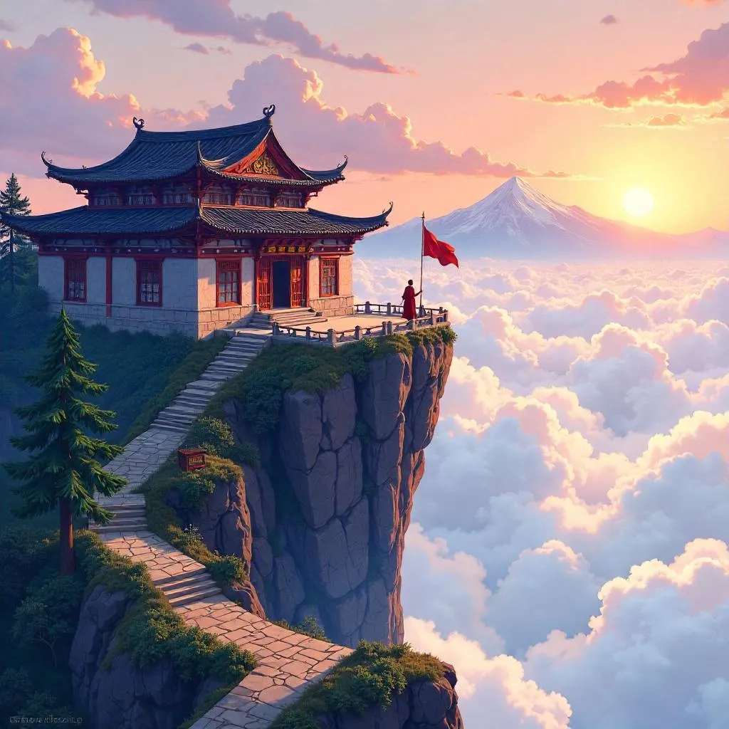 Anime Plateau Monastery at Dawn