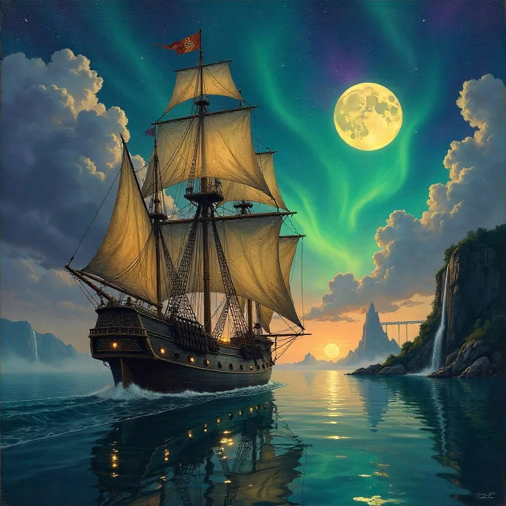 Sailing into the Enchanted Mist: An Oil Painting