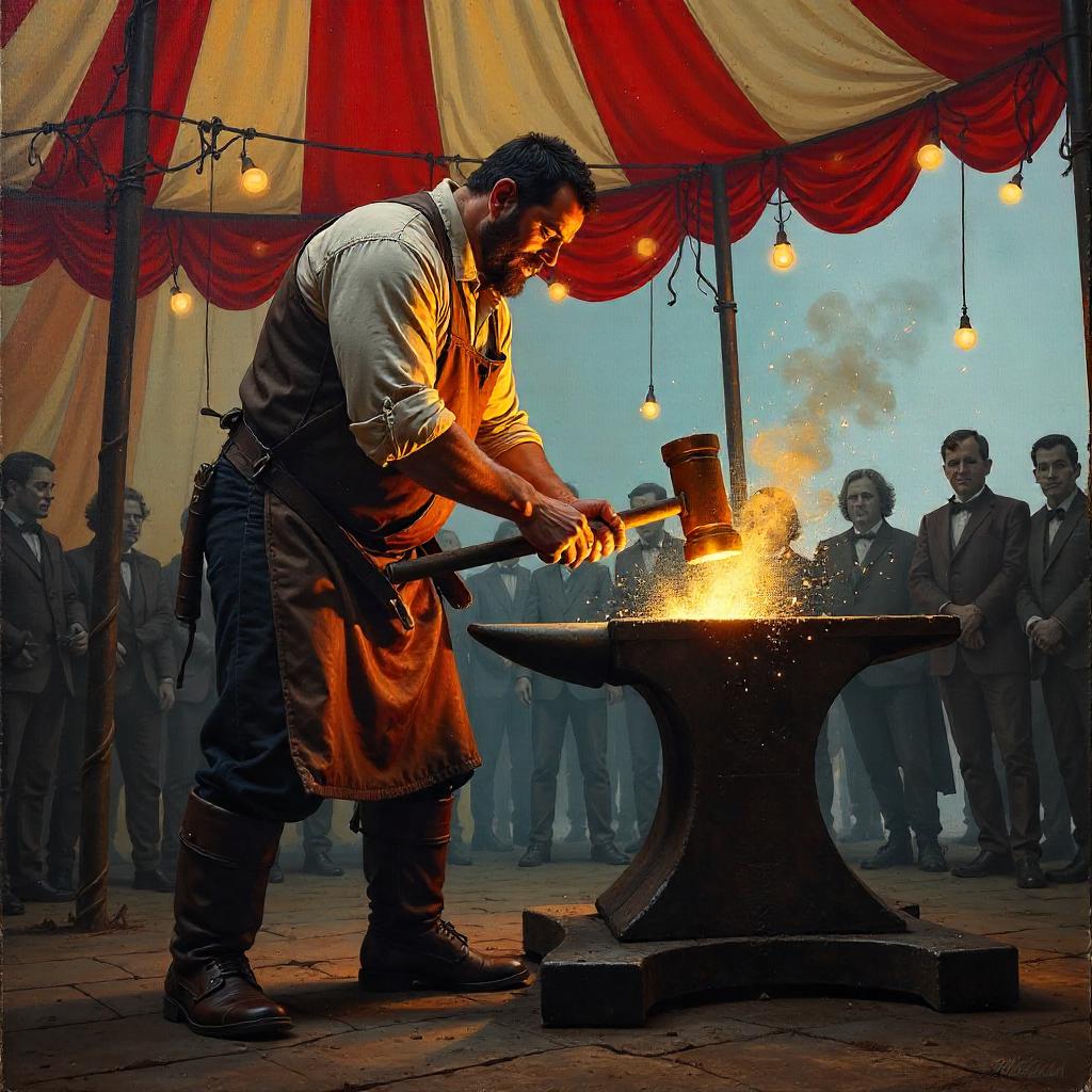 Circus Blacksmith in an Oil Painting