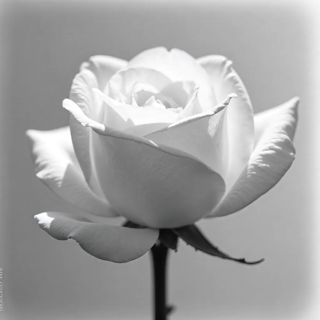 Monochrome Elegance: White Rose in Full Bloom