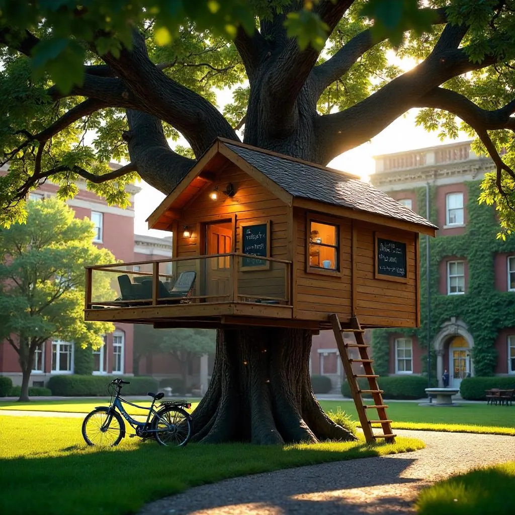 Photorealistic Treehouse in a University Campus Quad