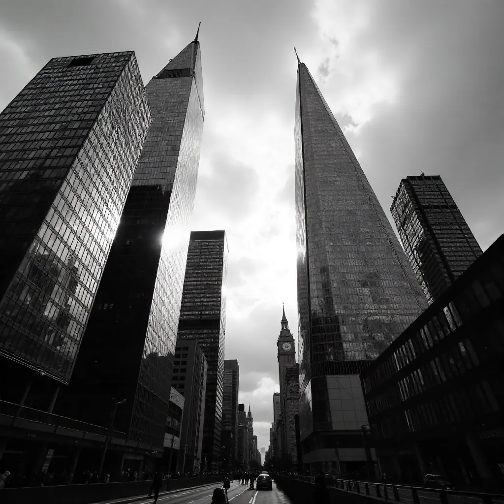 Monochrome London Skyscrapers: Dramatic Urban Landscape