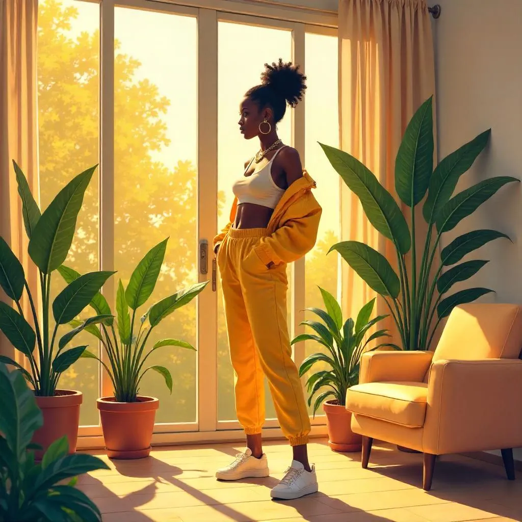 Sunlit Concept: Stylish Black Girl in a Sunroom