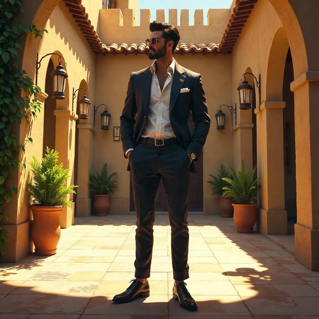 Concept Art: Stylish Latino Man in Courtyard