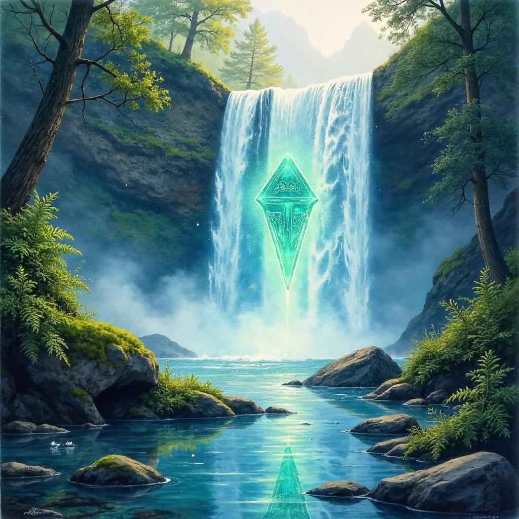 Watercolor Hologram by a Cascading Waterfall