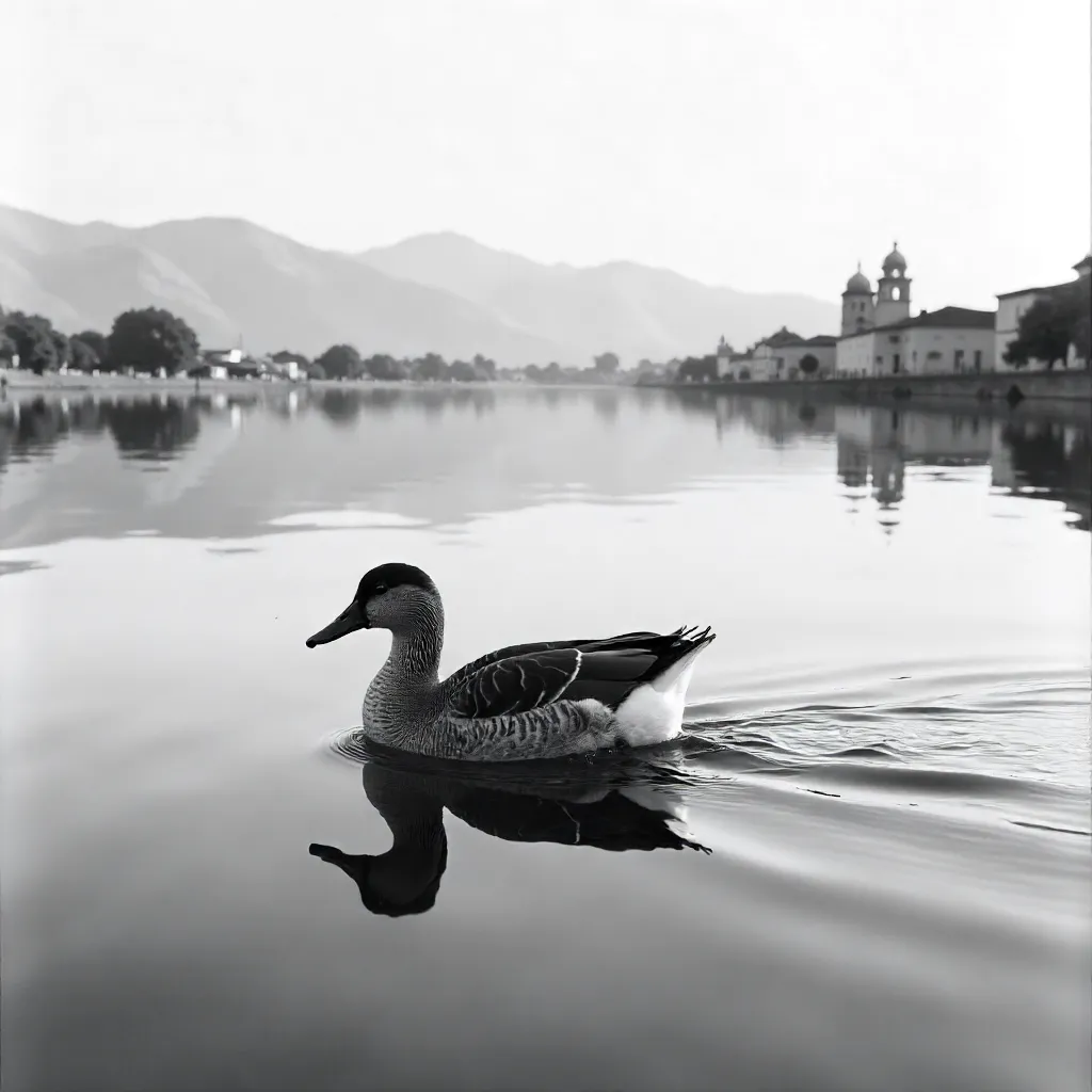 Serene Black and White Duck on Calm San Luis Potosí Waters