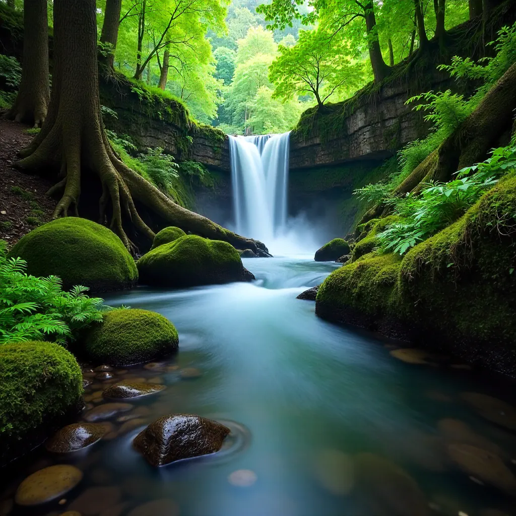 Silky Tasmanian Waterfall in Verdant Rainforest
