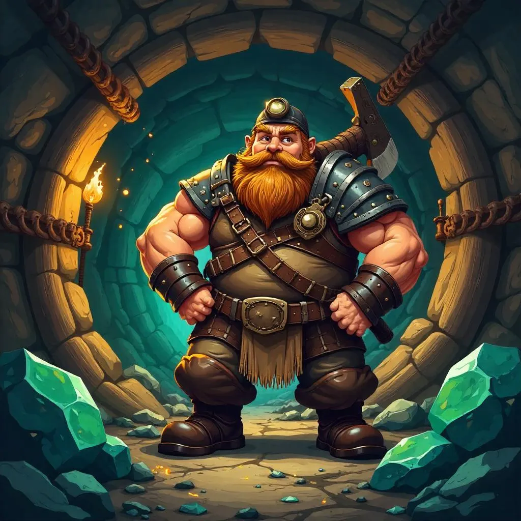 Anime Dwarf Miner in a Glowing Mine