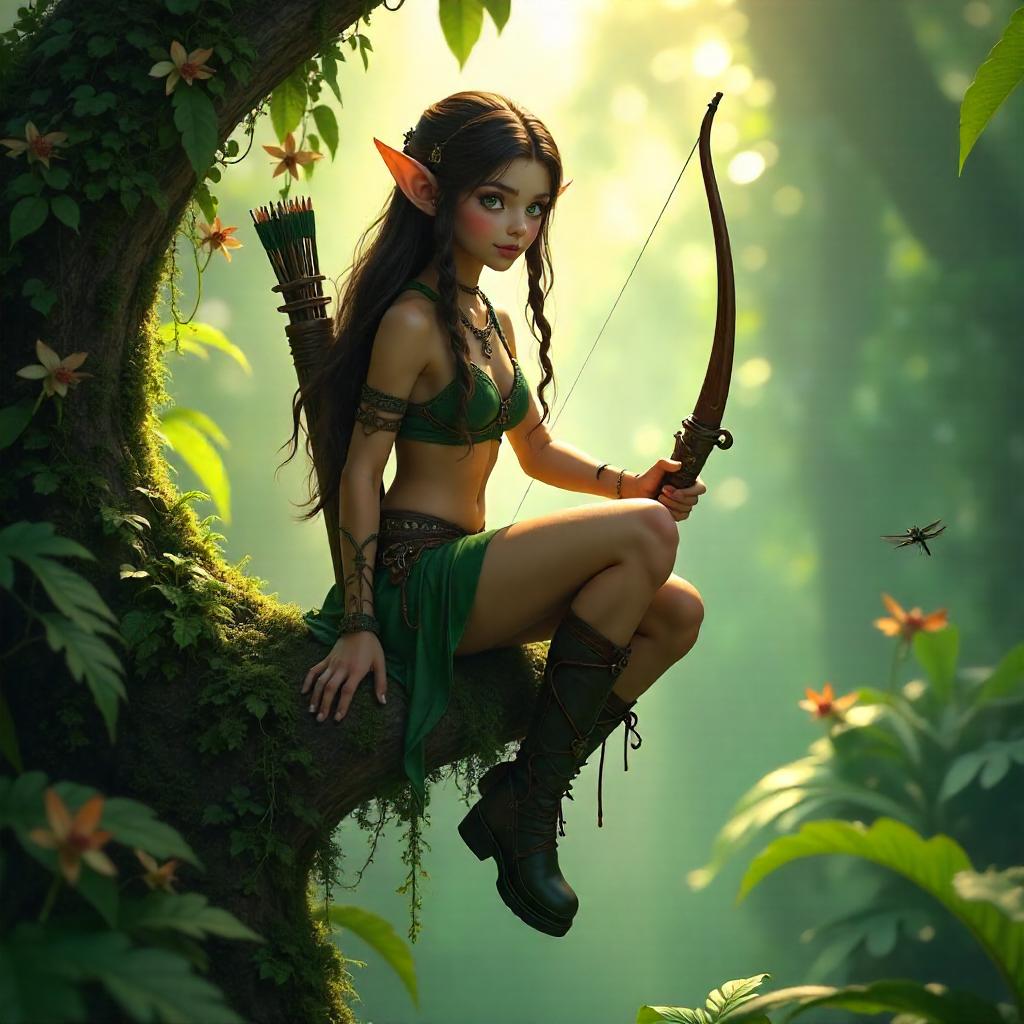 Photorealistic Elf in a Sunlit Jungle Canopy