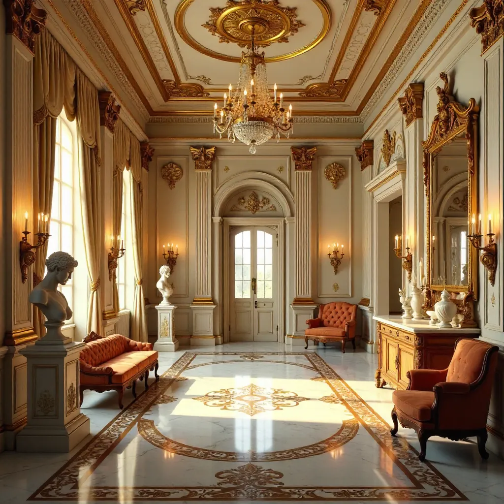 Luxurious Vintage Hall with Ornate Columns and Sculptures