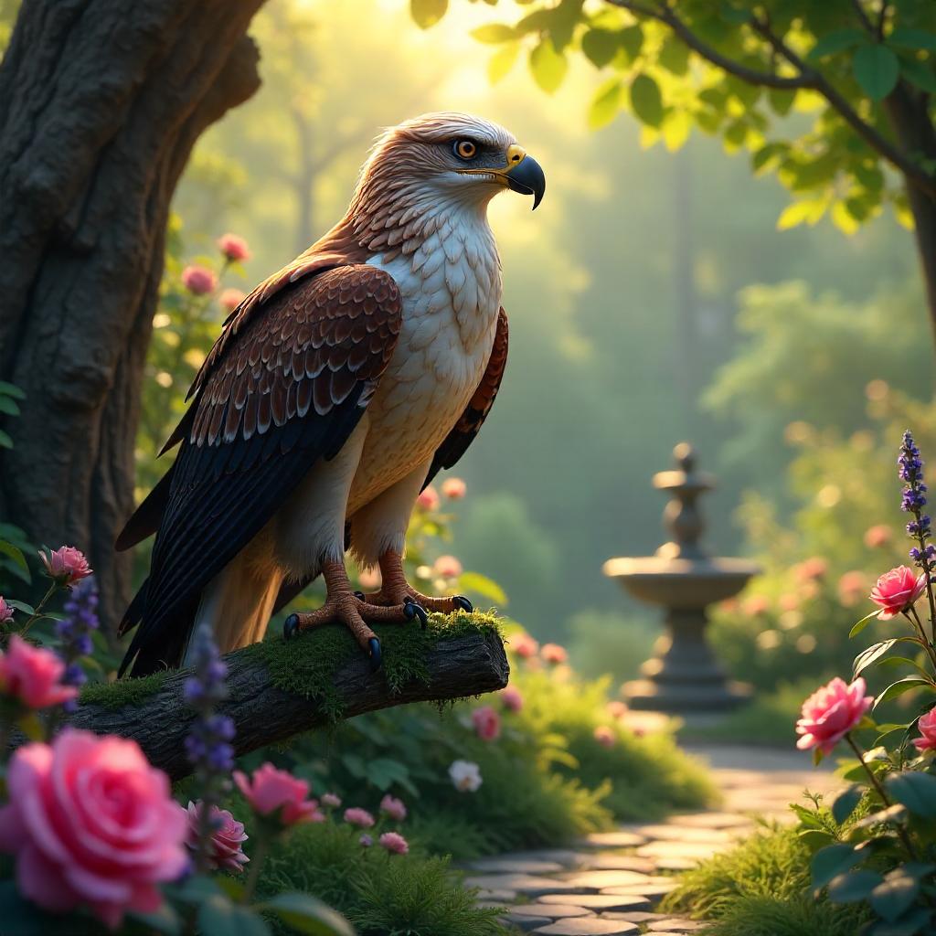 Majestic Eagle 3D Render in a Lush Garden