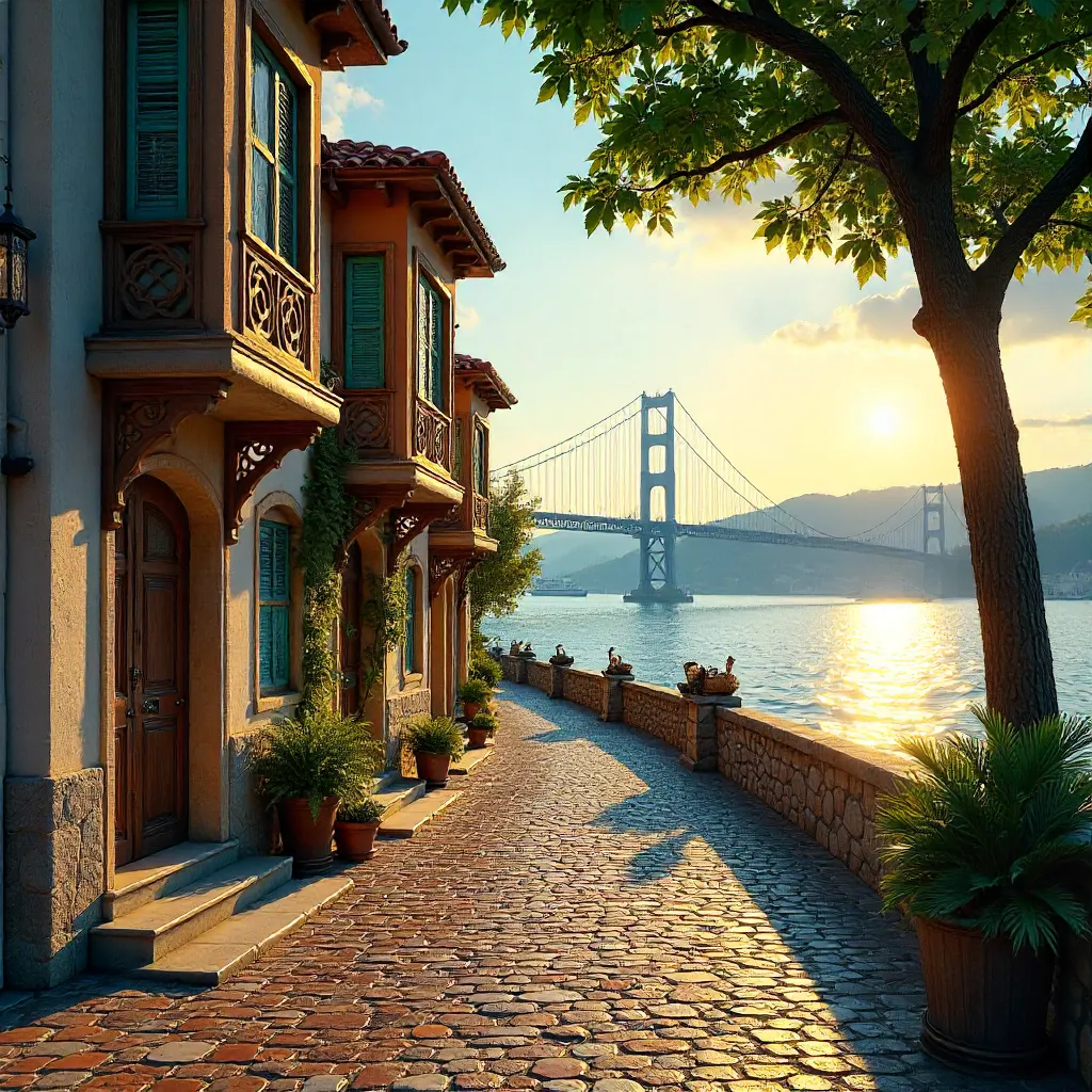 Scenic Bosphorus View from Charming Istanbul Street