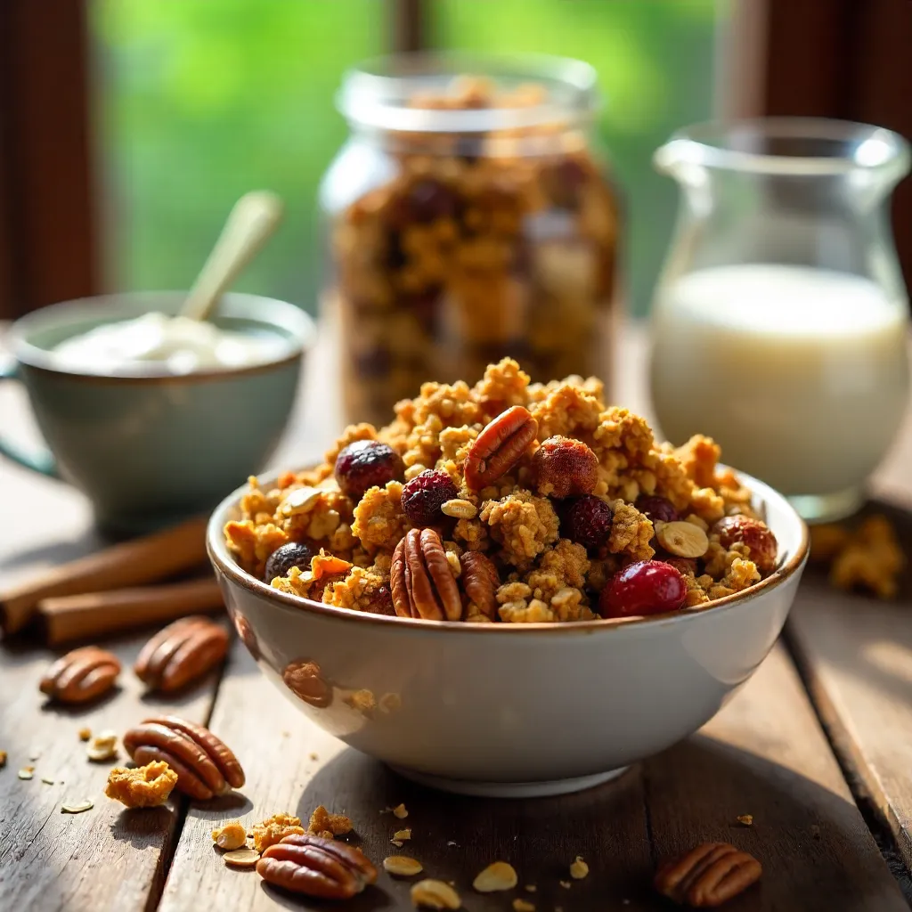 Golden Granola with Pecans for a Healthy Breakfast