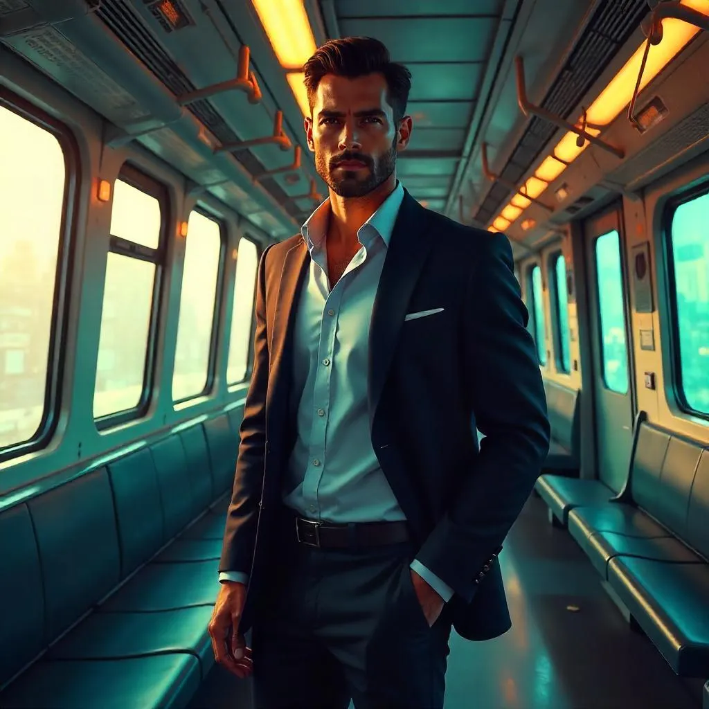 Confident Latino Man in a Sleek Train - Concept Art