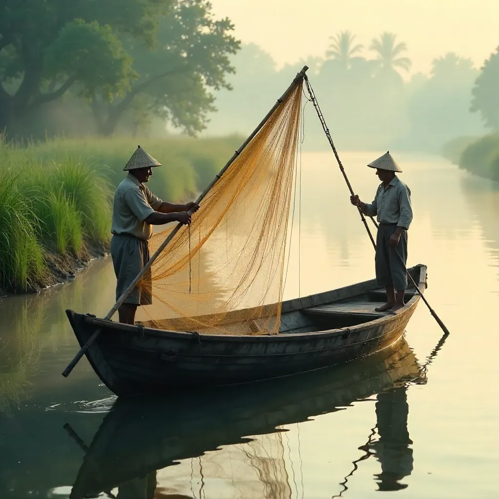 Tradition on the River: Fisherman Casting Net
