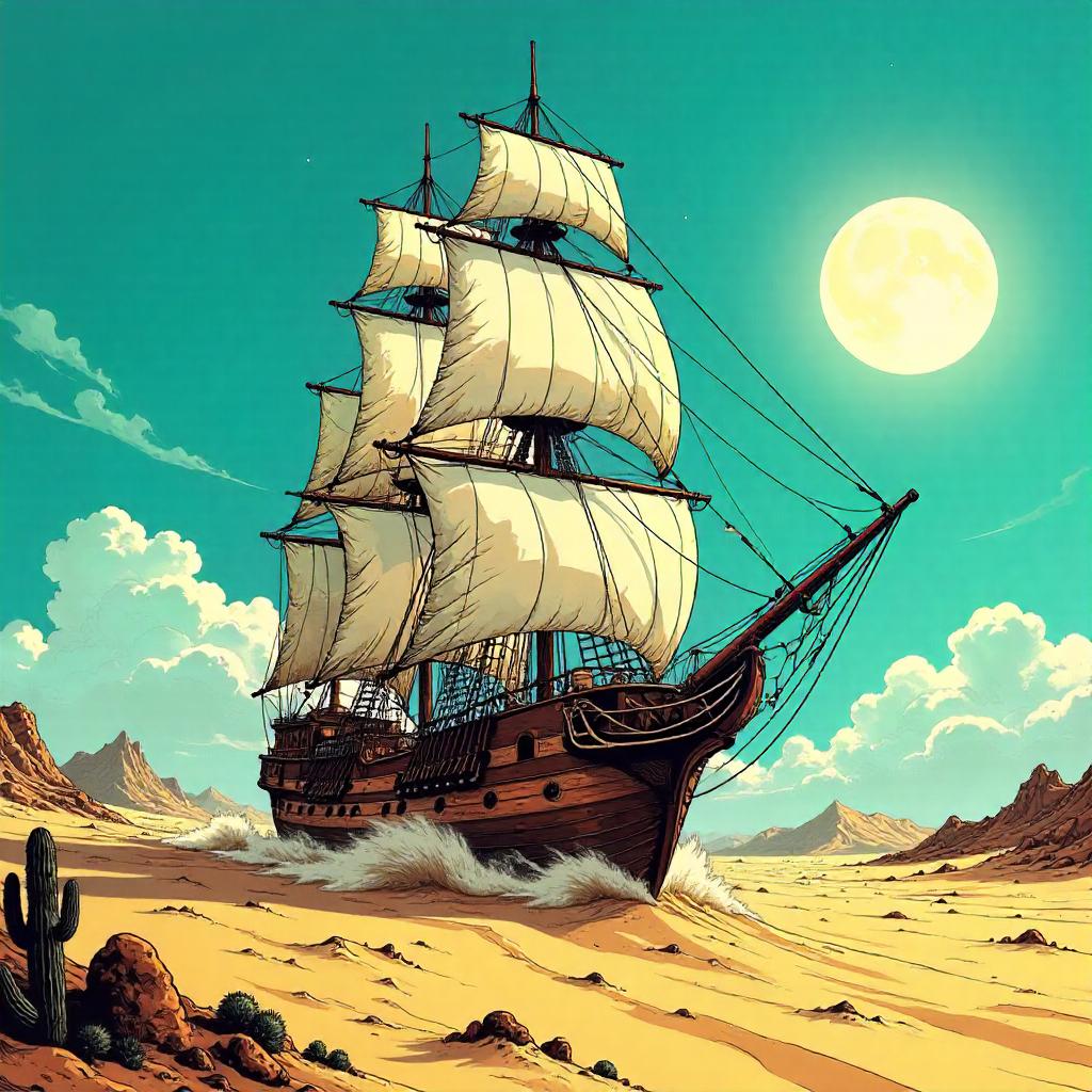 Desert Galleon in Sand: A Comic Book Voyage