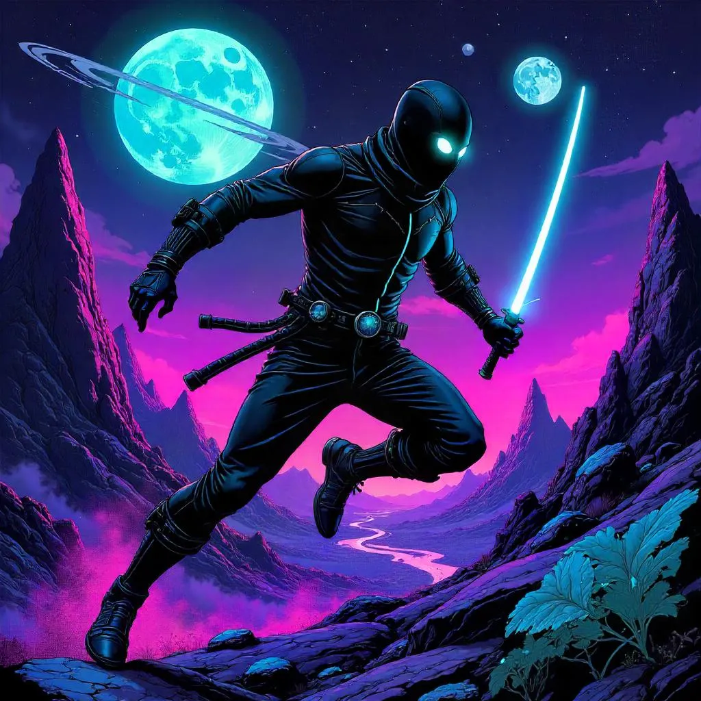Ninja on an Alien World in Comic Book Style