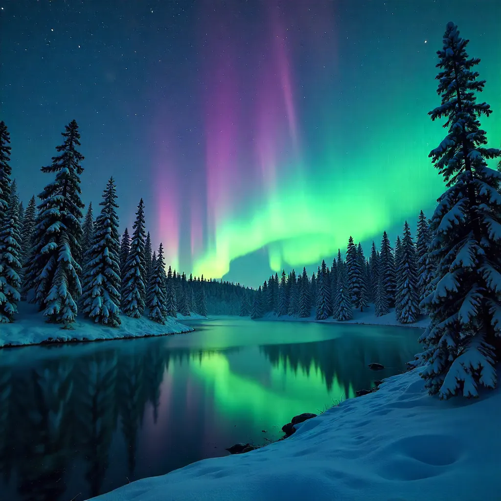 Aurora over BC Forest: Northern Lights Nightscape