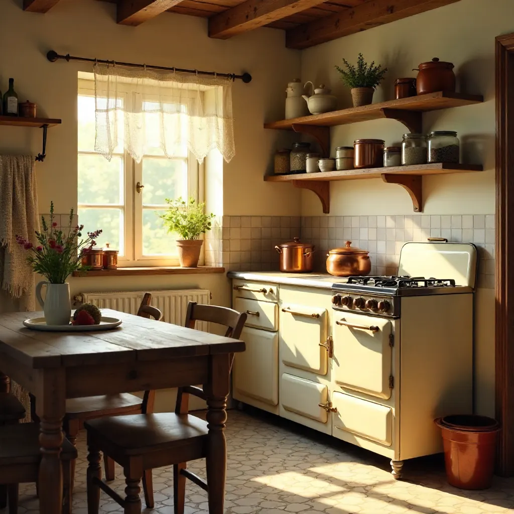 Charming Vintage Kitchen with Warm Rustic Glow