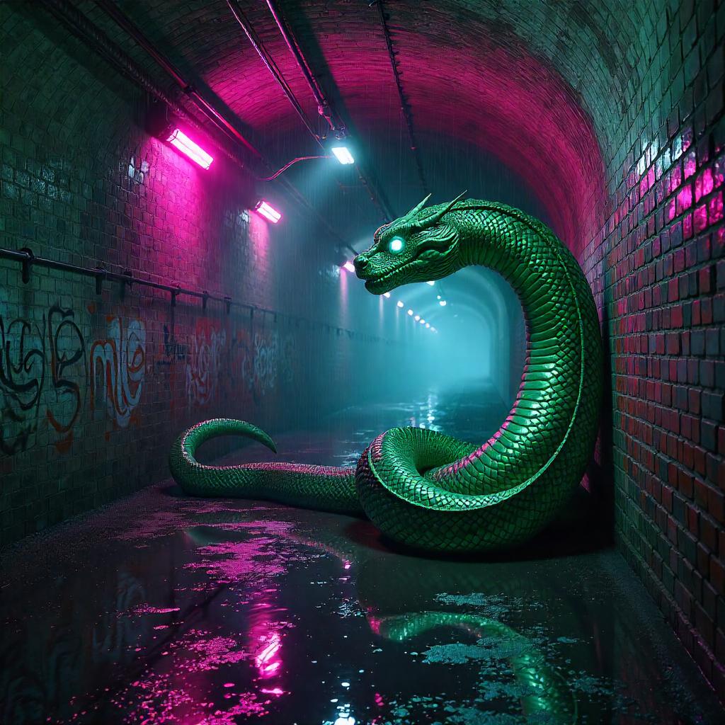 Basilisk in a Neon Subway Tunnel