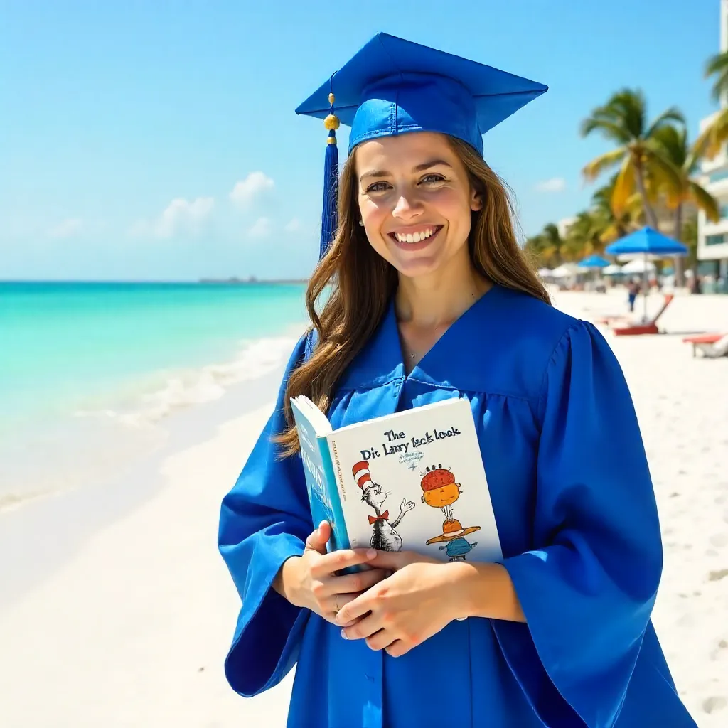 Blue Gown Child with Dr. Seuss Book at Delray Beach