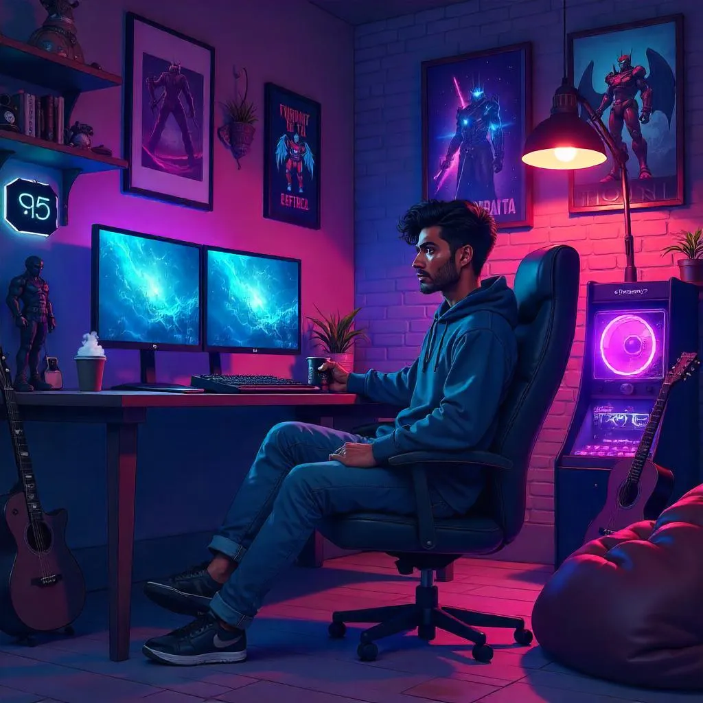 Handsome Indian Man in an Anime Man Cave