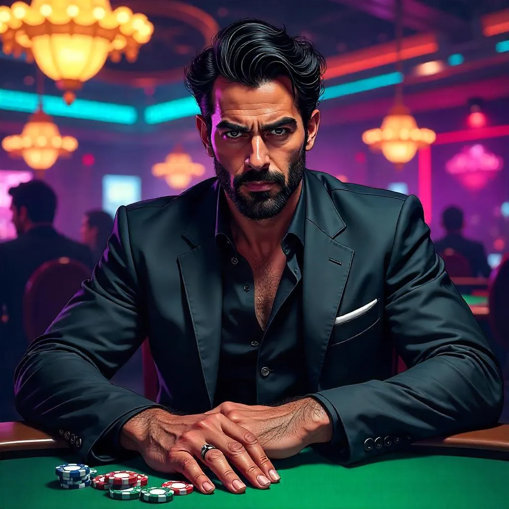 Handsome Middle Eastern Poker Room Hero - Comic Style