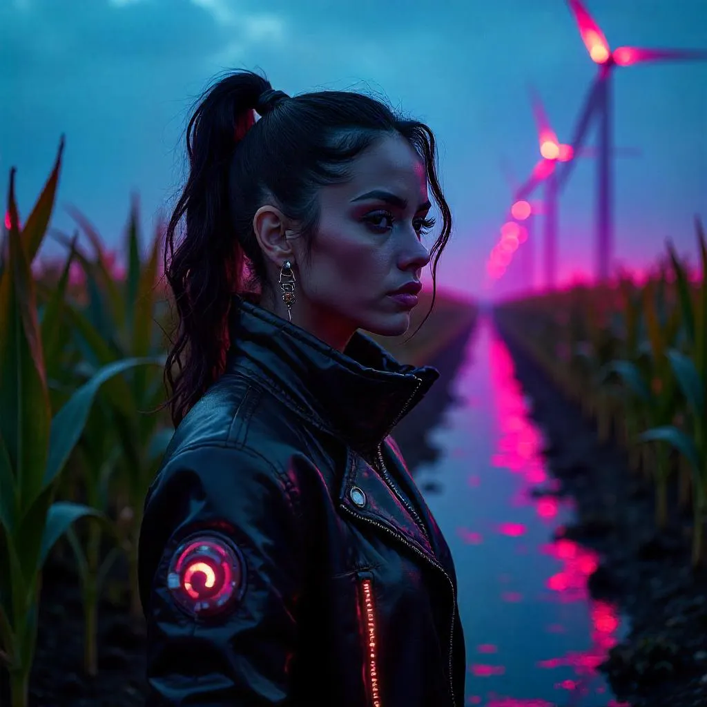 Latina Cyberpunk Farmer in Neon Night