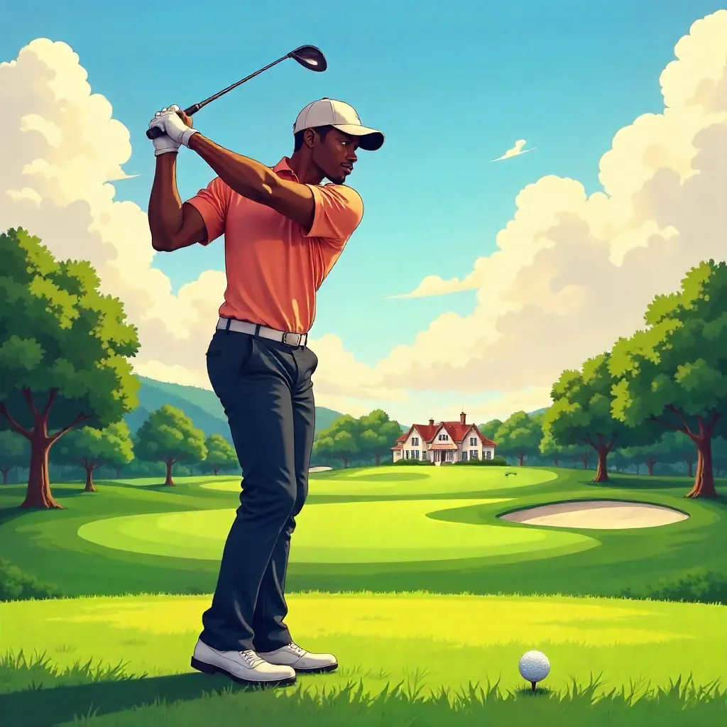Anime-Style Pro Golfer: Black Man on the Golf Course
