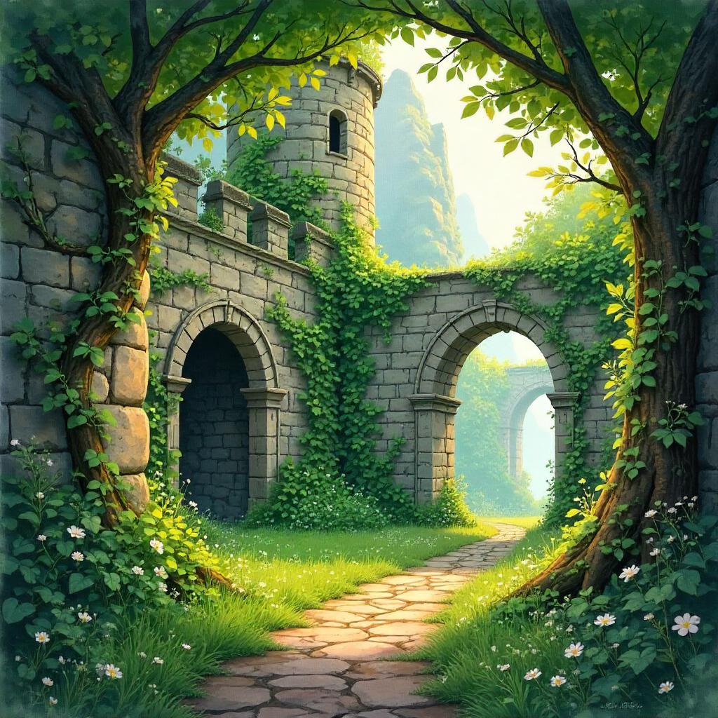 Forest Inside a Fortress — Watercolor Dream