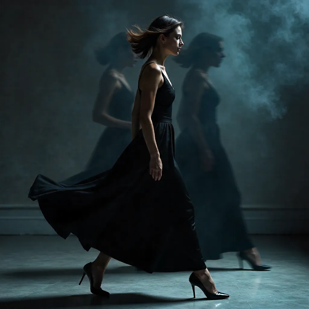 Moody Motion Portrait: Sleek Black Dress in Blur