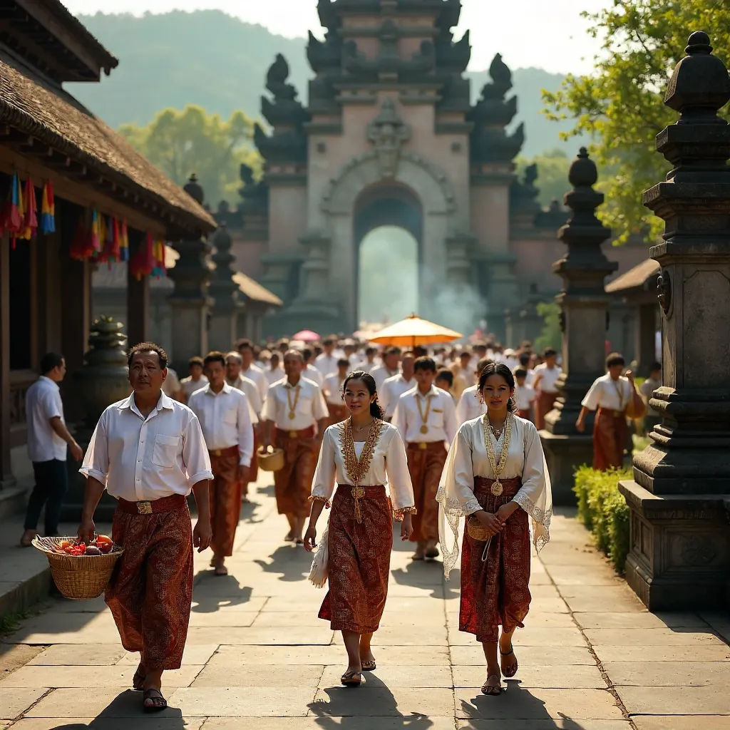 Balinese Cultural Procession in Traditional Attire