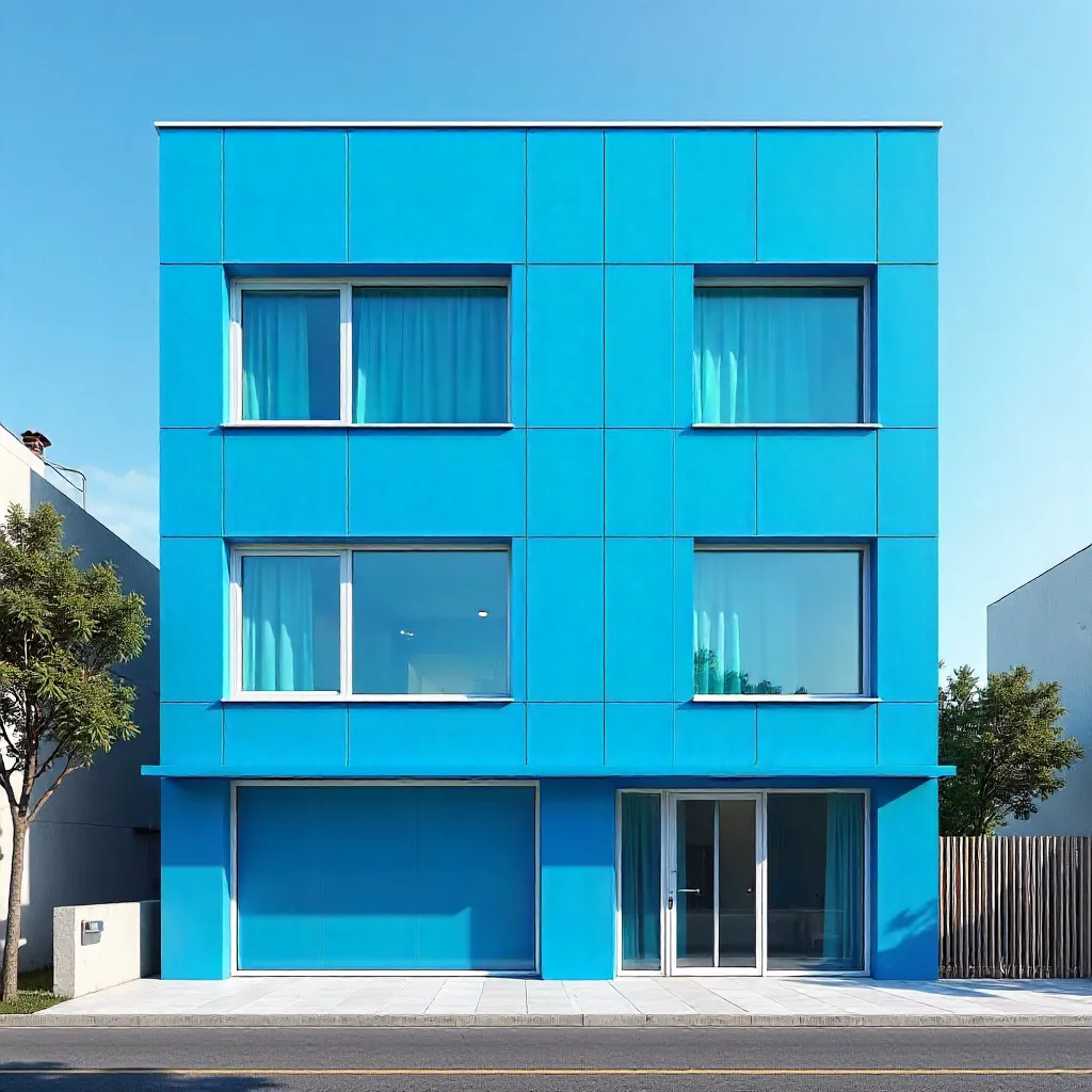 Bright Blue Modern Facade with White Windows