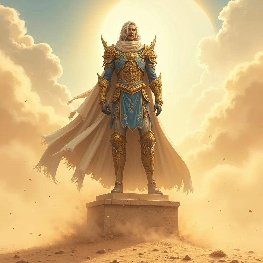 Anime Statue in a Blazing Sandstorm