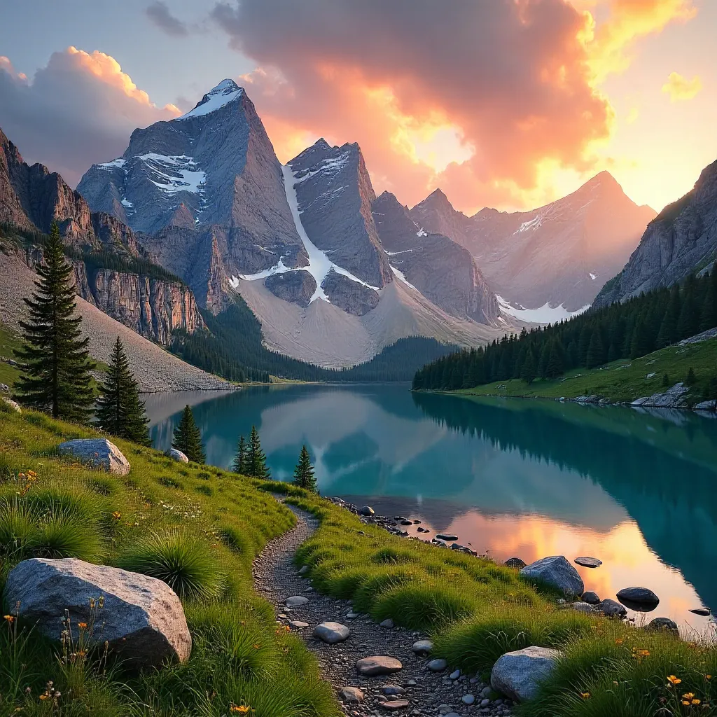 Dramatic Alpine Sunset Over Jagged Peaks