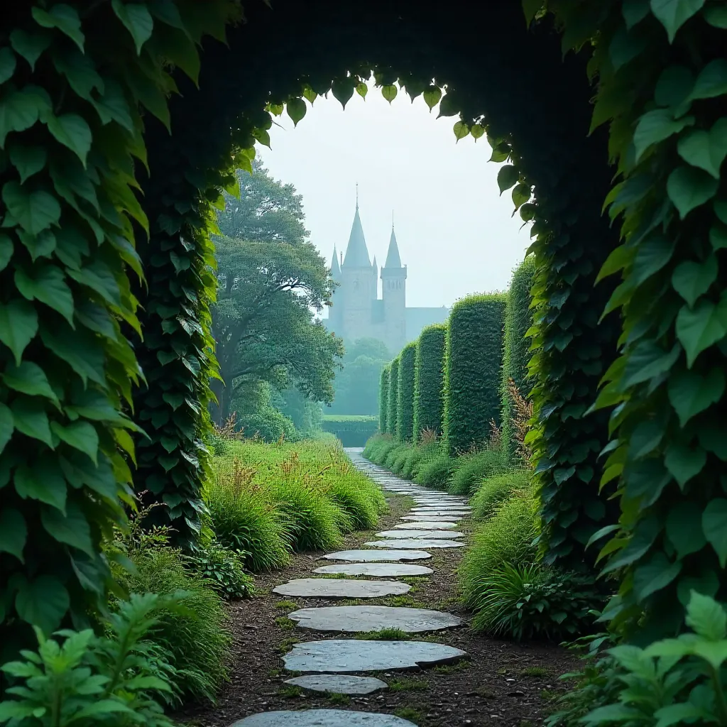 Path Through Emerald Foliage Toward Distant Spires