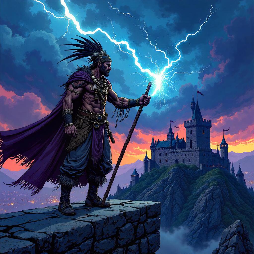 Shaman on Castle Battlements - Comic Style
