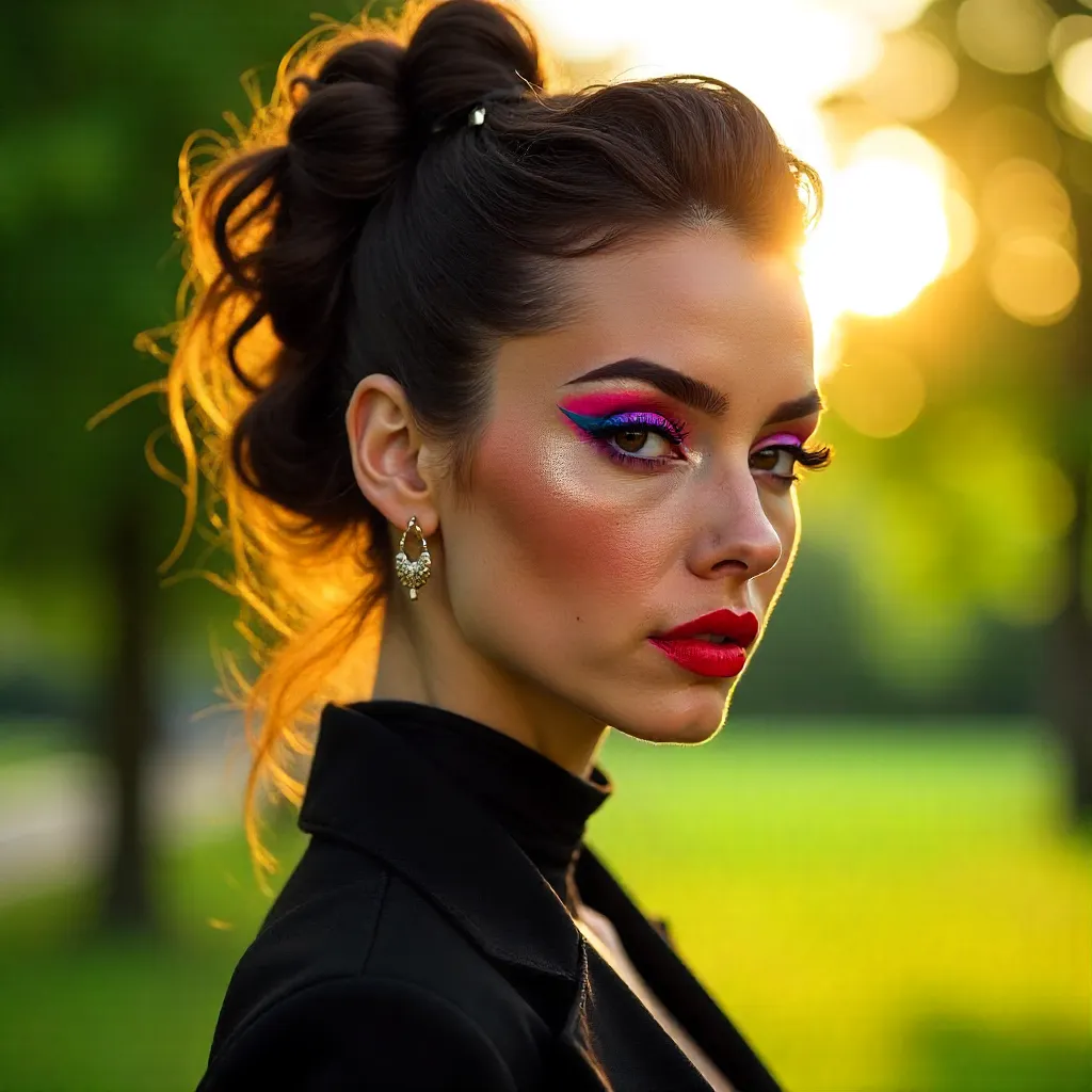 Outdoor Artistic Portrait: Bold Makeup and Creative Hair