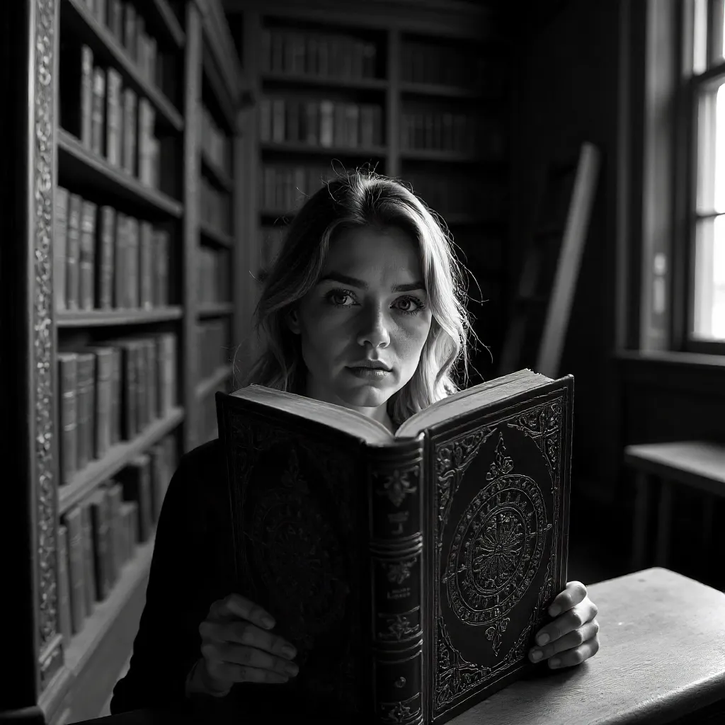 Hidden in the Library: A Monochrome Portrait