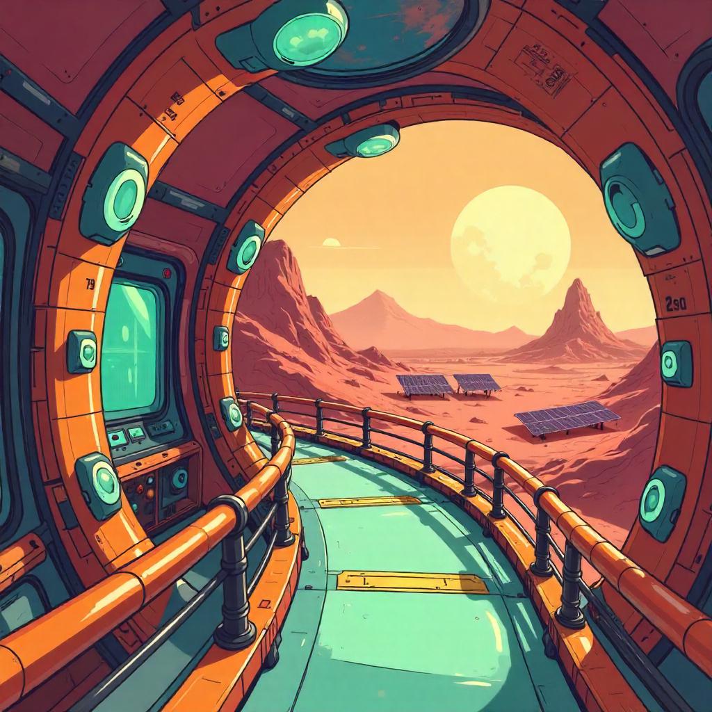 Cartoon Bridge in a Mars Base